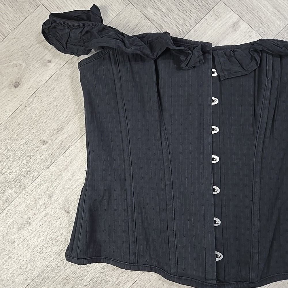 Corset Story Black Textured Cotton Corset Top Off The Shoulder UK 18 US 14 - Picture 6 of 16